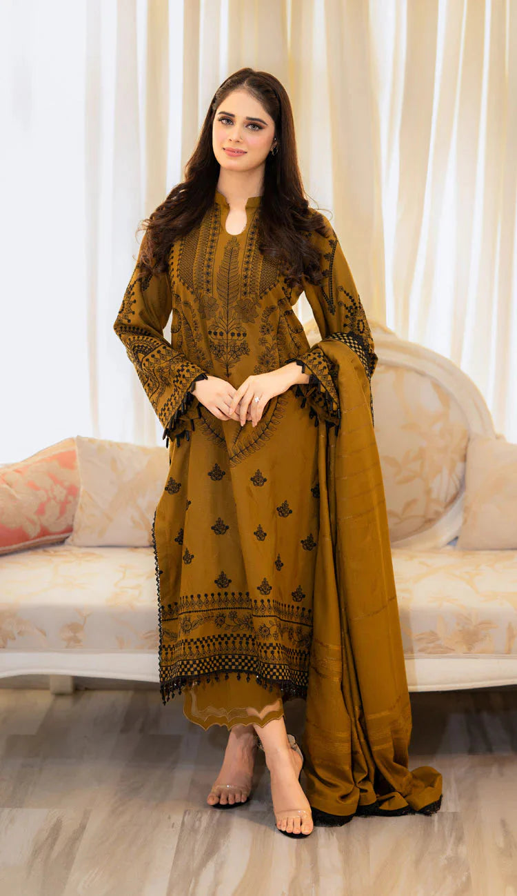 MB 100-3 Piece Unstitched Fully Embroidered Dhanak suit