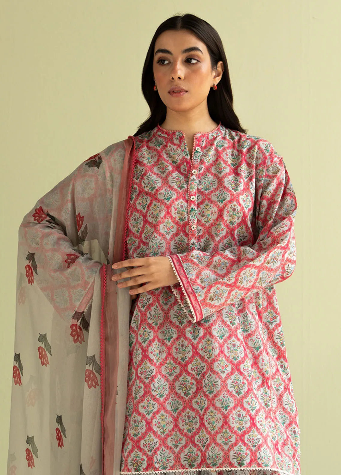 CO 494-3Pc Digital Printed Lawn Shirt with Printed Dupatta