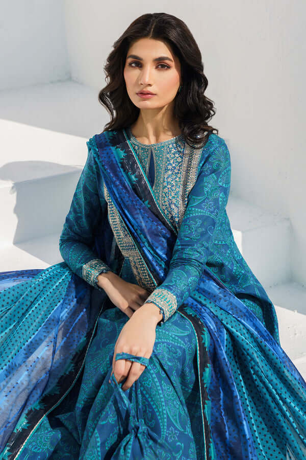 BQ 454-3 Piece Unstitched Digital Printed Embroidered Lawn Suit ( Printed Lawn Dupatta )