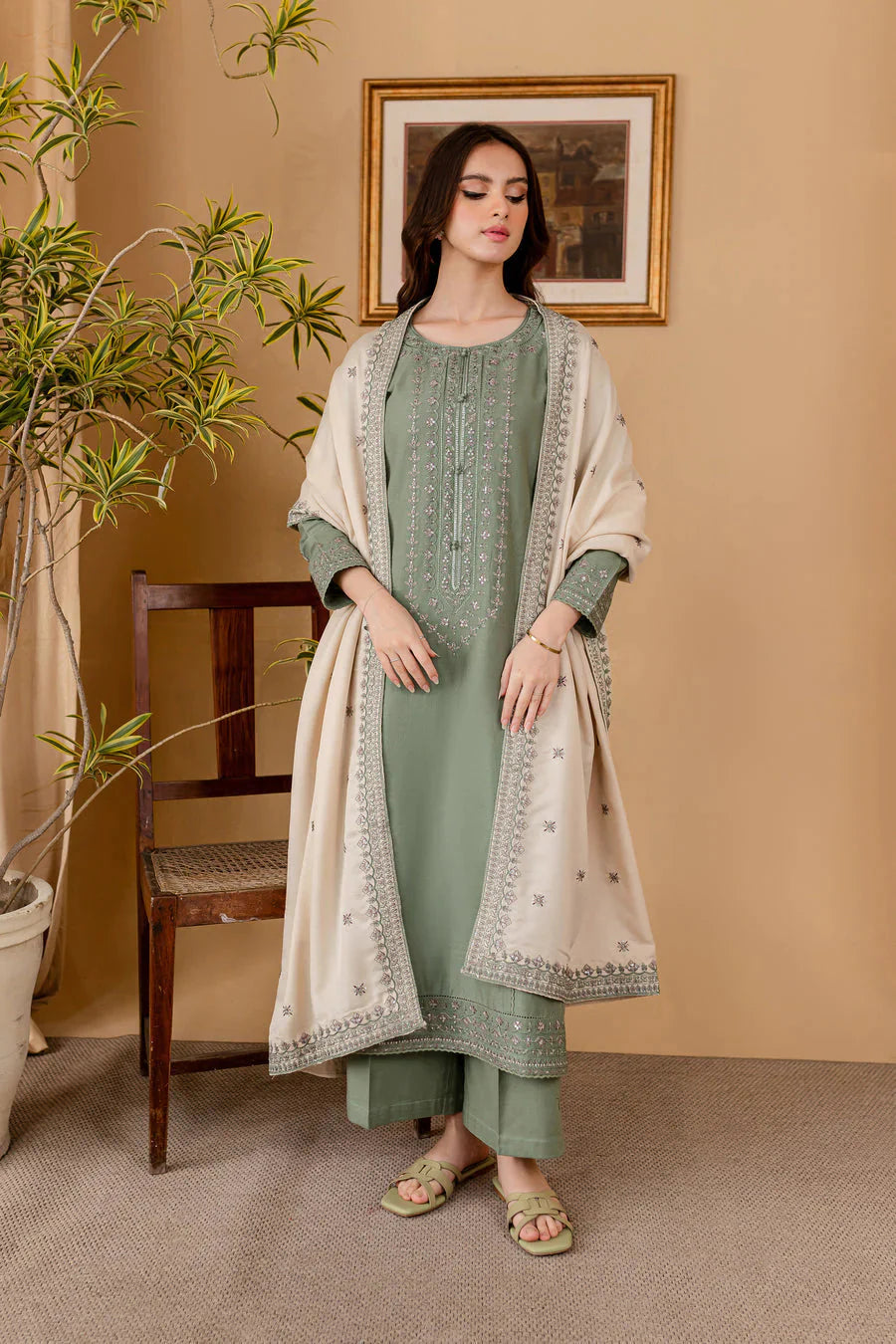 RP 600-3 Piece - Unstitched Fully Embroidered Dhanak Fabric