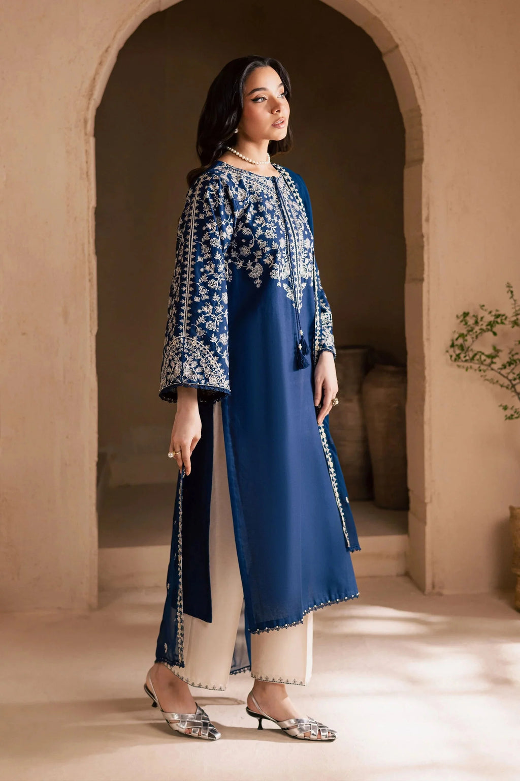 BT 2835-3 Piece Unstitched Embroidered Lawn Suit with Embroidered Chiffon Dupatta