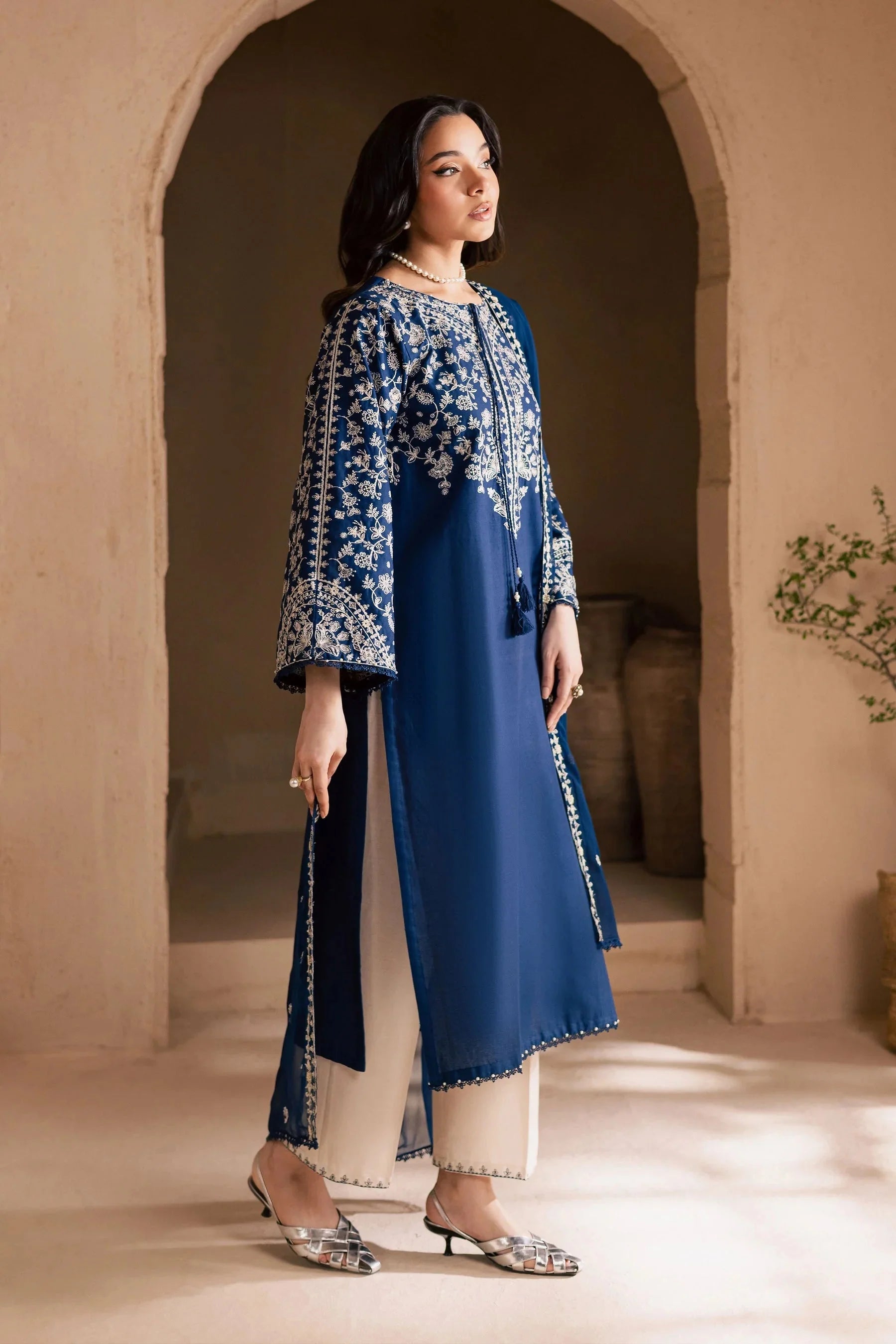 BT 2835-3 Piece Unstitched Embroidered Lawn Suit with Embroidered Chiffon Dupatta