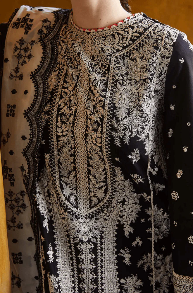 MB 2615-3 Piece Unstitched Heavy Embroidered Lawn Suit ( Four-Sided Embroidered Chiffon Dupatta )