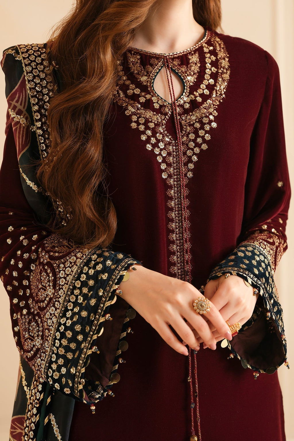 3 Piece - Unstitched Fully Embroided Velvet Suit