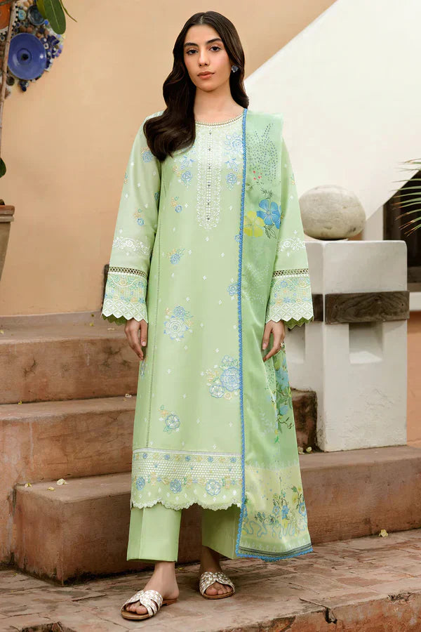 ZS 2630-3 Pc Embroidered Lawn Shirt with Printed Polly Lawn Dupatta