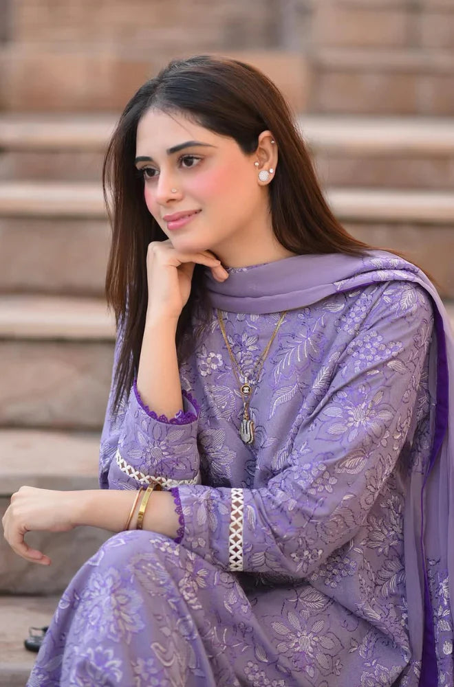 BR 2575-3 Pcs Embroidered Lawn Shirt with Embroidered Chiffon Dupatta