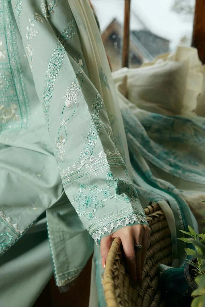 ZS 49-3 Piece Unstitched Heavy Embroidered Lawn Suit ( Fine Printed Silk Dupatta )