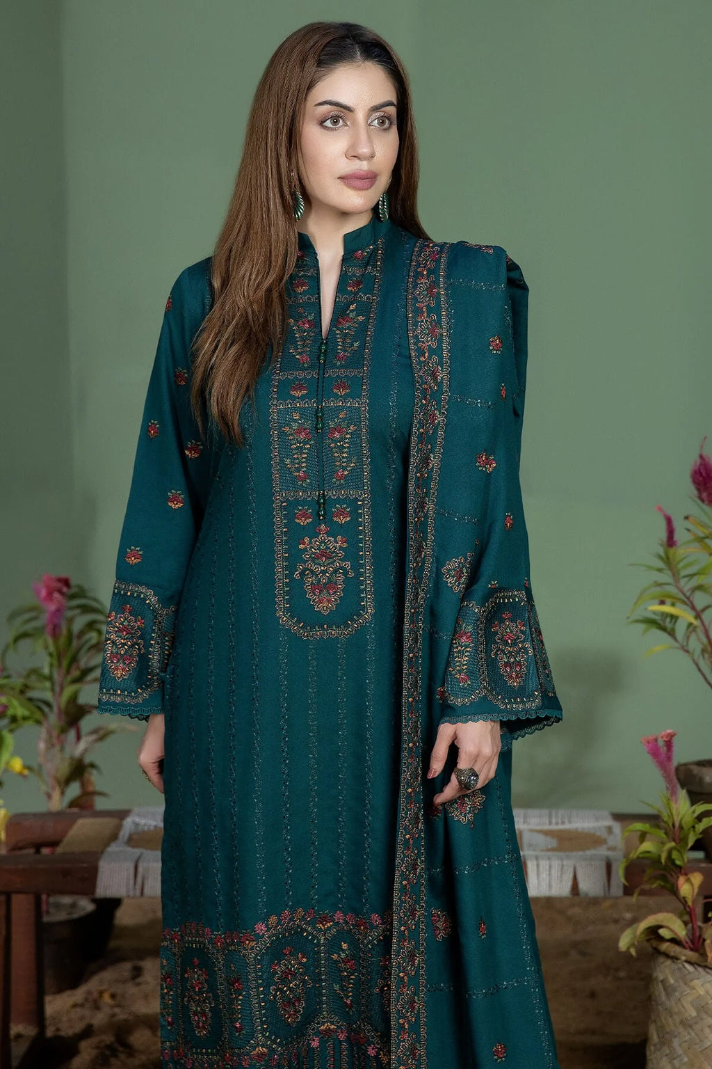 AJ 940-3 Piece Unstitched Fully Embroidered Dhanak Suit