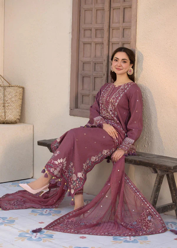 3 Piece Unstitched Embroidered Lawn Suit with Chiffon Dupatta ( 4 Sided Embroidered Lace )