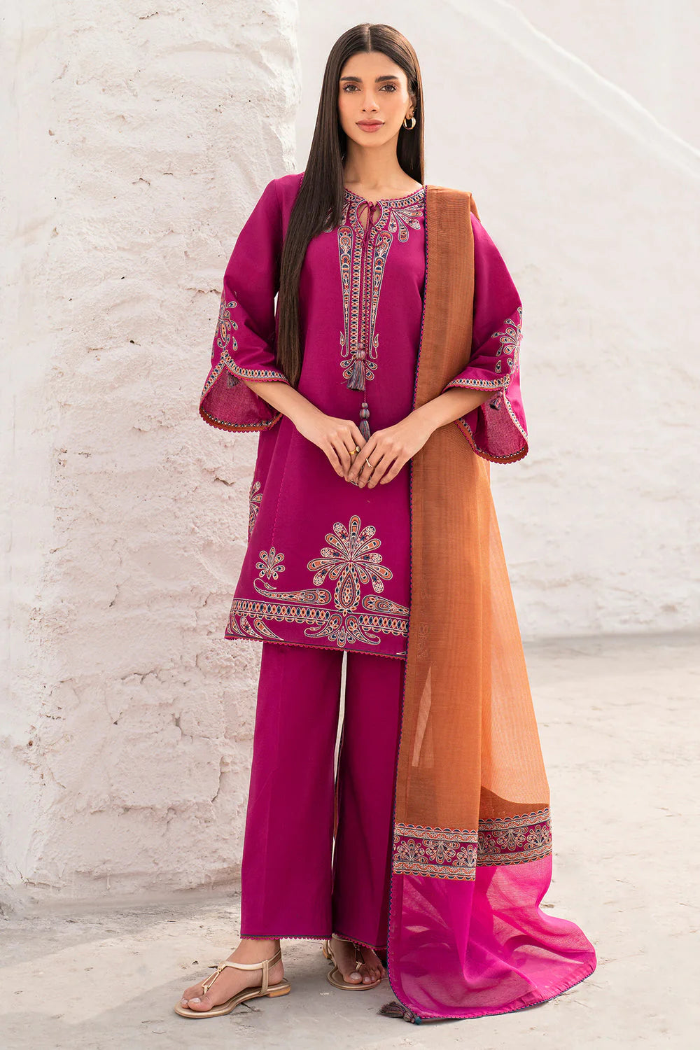 3 Piece Unstitched Embroidered Lawn Suit with Embroidered Chiffon Dupatta
