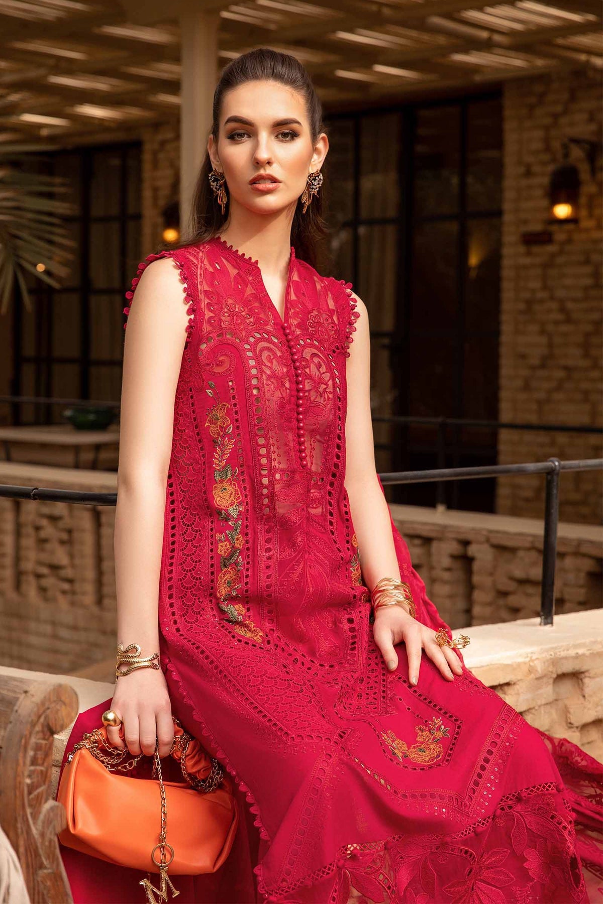 MB 2590B-3 Piece Embroidered Lawn Shirt with Embroidered Organza Dupatta