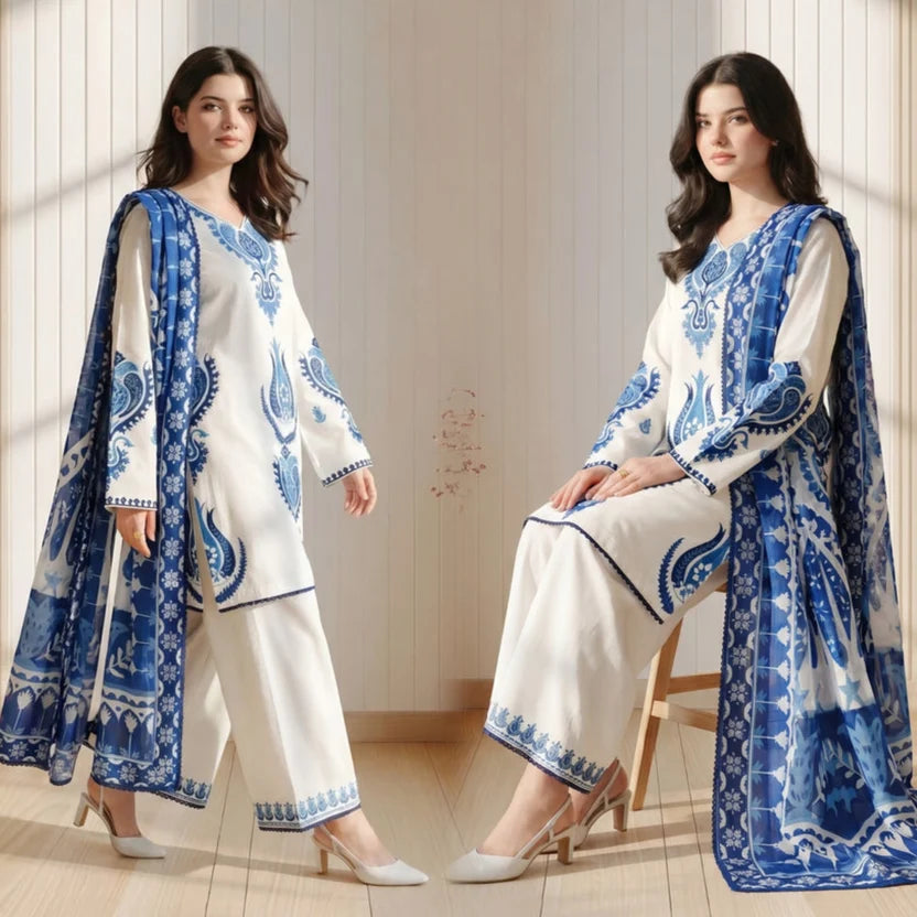 LM 3015-3 Piece Unstitched Dhanak Fabric (Digital Printed Shawl)