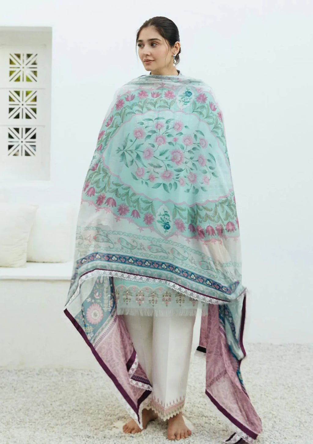ZS 408-3Pc Embroidered Lawn Shirt with Poly Lawn Dupatta