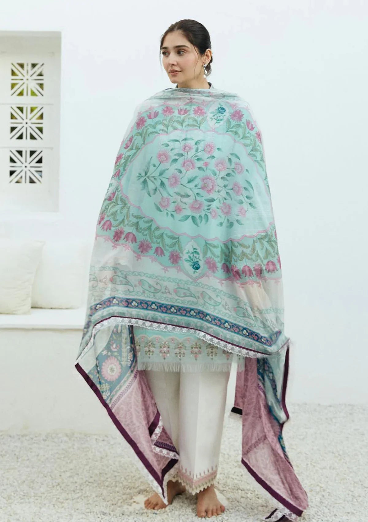 ZS 408-3Pc Embroidered Lawn Shirt with Poly Lawn Dupatta