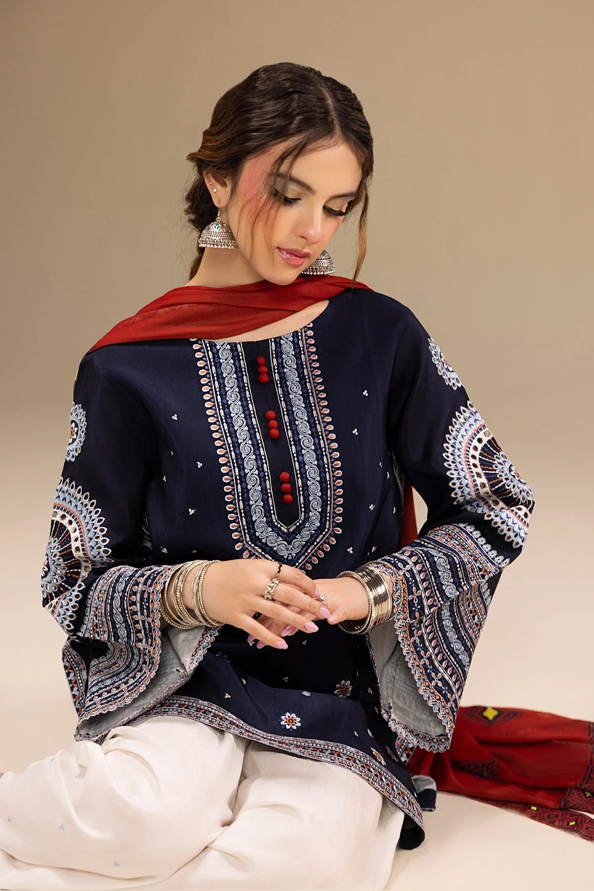 RR 610-3 Piece Embroidered Lawn Fabric with Polly Lawn Duppata