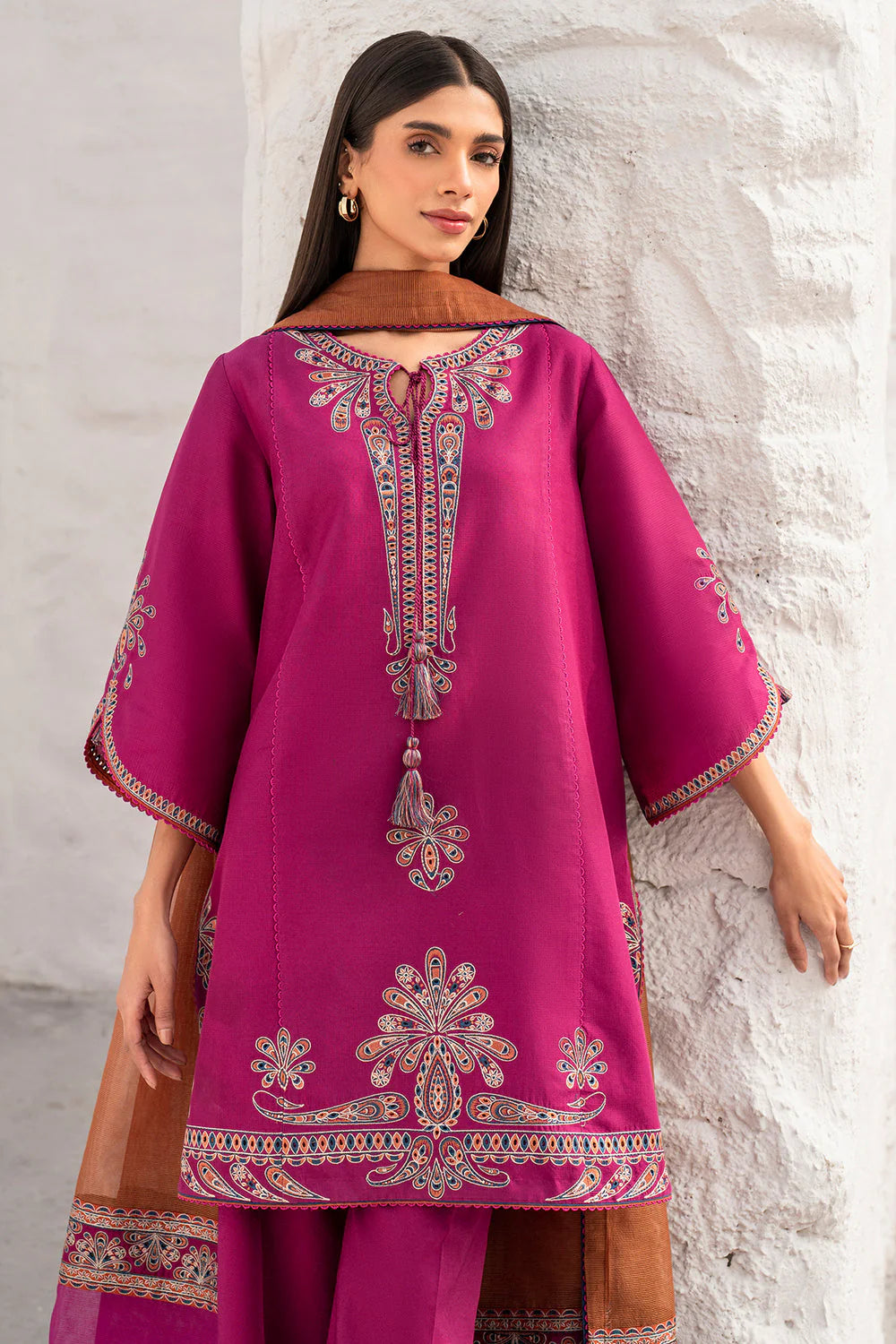 3 Piece Unstitched Embroidered Lawn Suit with Embroidered Chiffon Dupatta