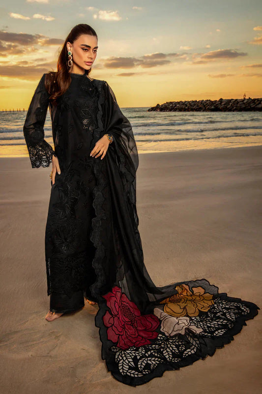 KH 2640-3 Pc Embroidered Lawn Shirt with Embroidered Organza Dupatta With Patches