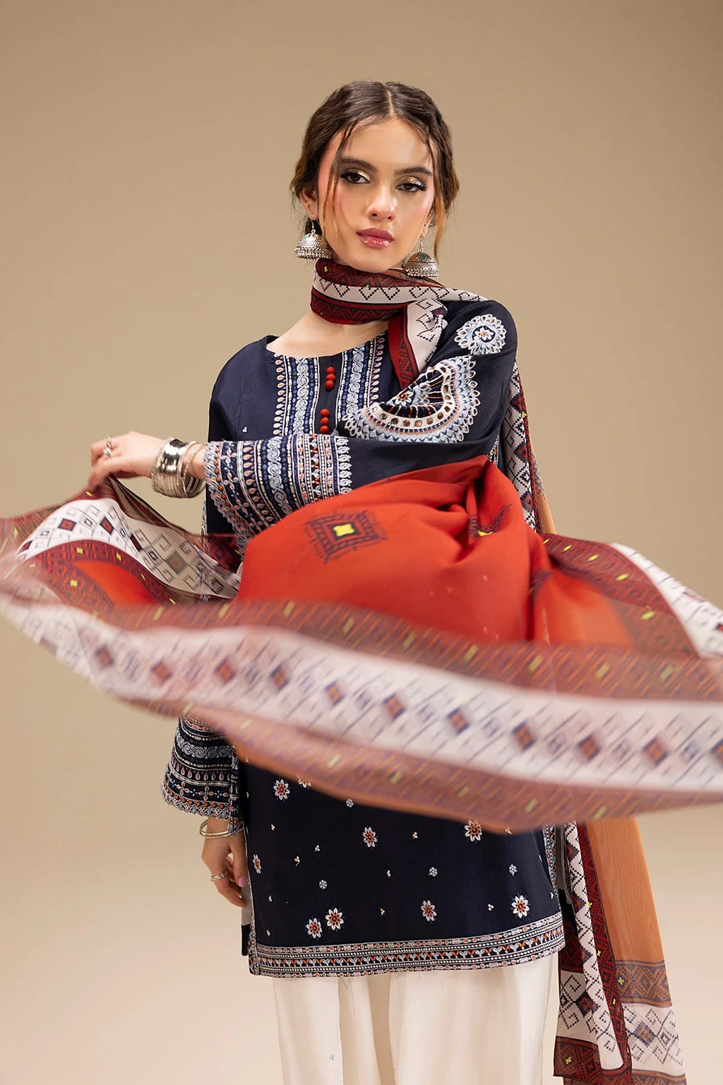RR 610-3 Piece Embroidered Lawn Fabric with Polly Lawn Duppata