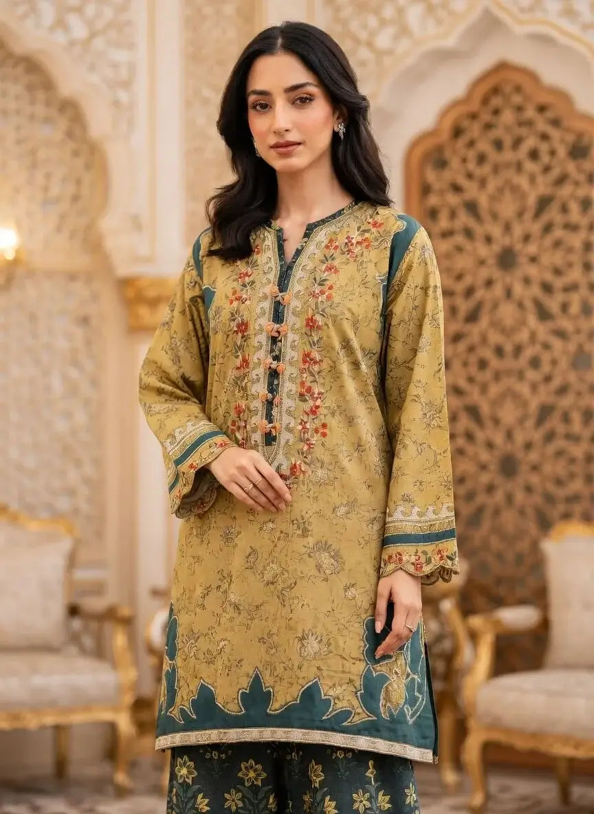MB 207-2 Piece Unstitched Embroidered Digital Print Lawn Suit