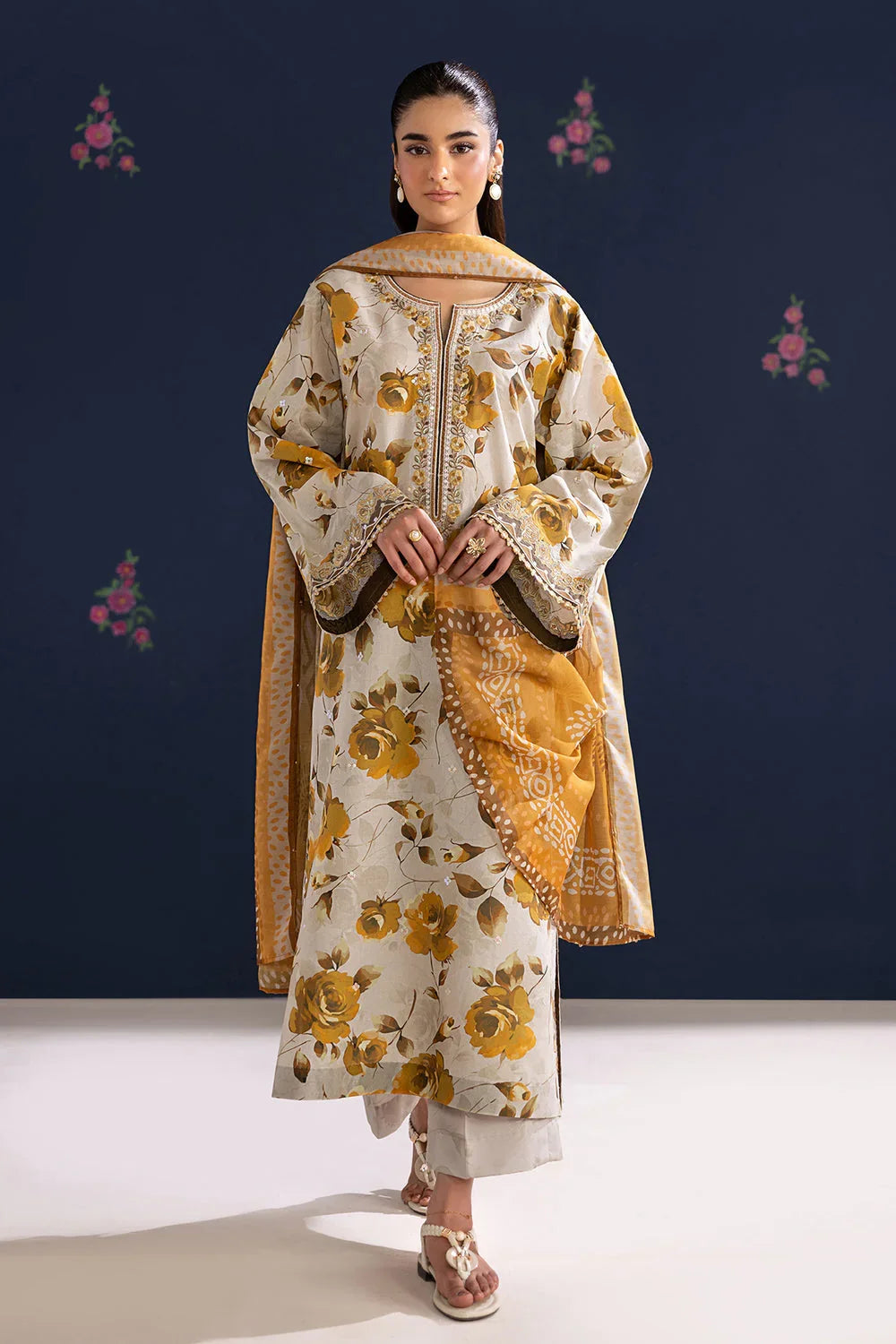 3 Piece unstitched Digital Printed Lawn Fabric With Lawn Dupatta