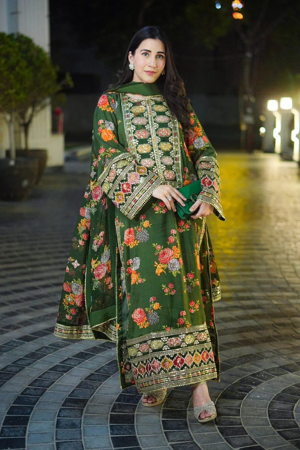 Aneelas Luxury Silk 3 Piece Embroidered Suit