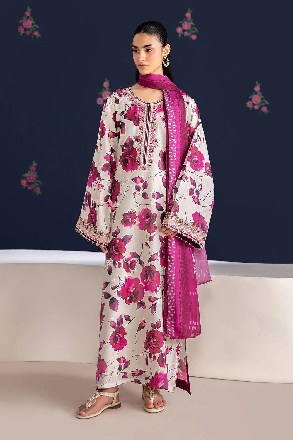 3 Piece unstitched Digital Printed Lawn Fabric With Lawn Dupatta
