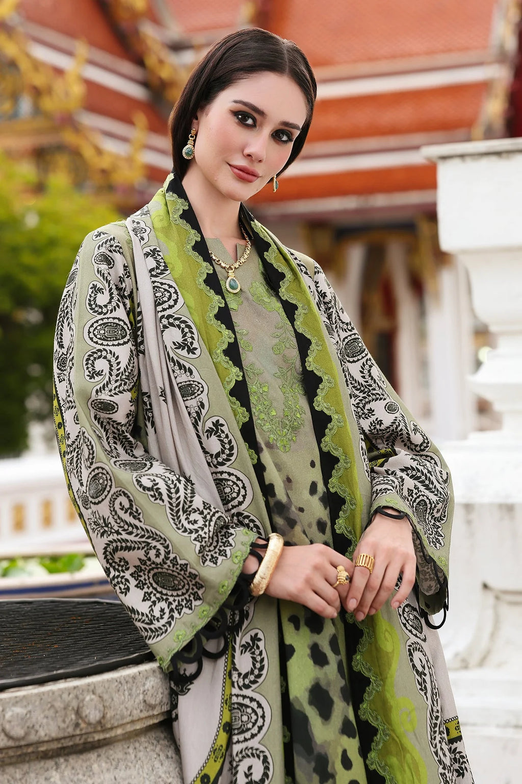 3 Piece Unstitched Digital Printed Khaddar Suit With Embroidered Laces