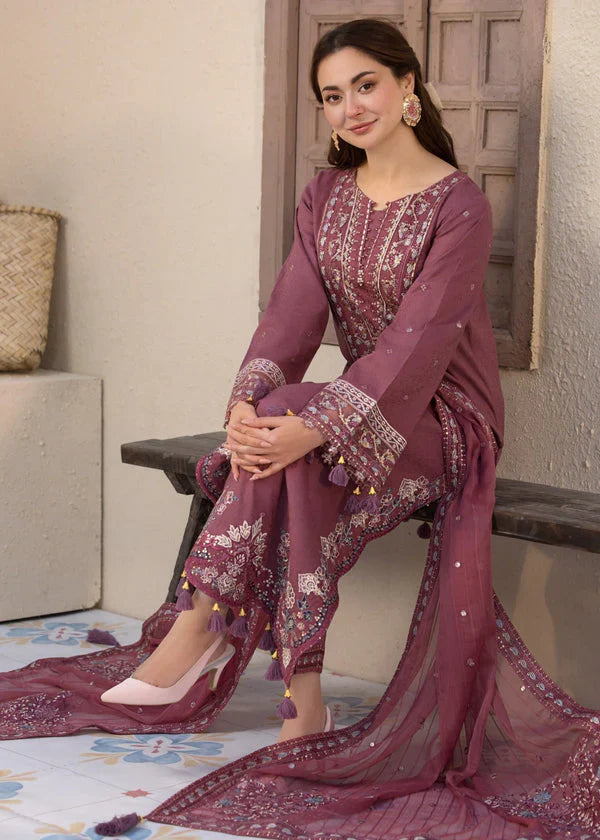 3 Piece Unstitched Embroidered Lawn Suit with Chiffon Dupatta ( 4 Sided Embroidered Lace )