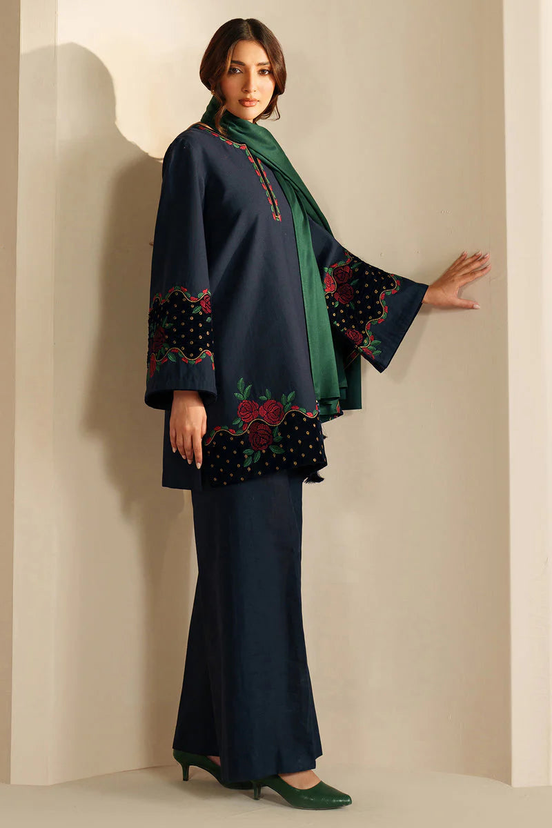 SP 155-3 Piece Unstitched Fully Embroidered Dhanak Suit