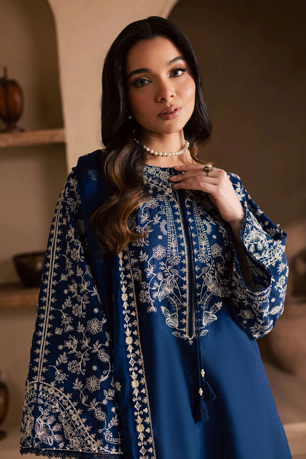 BT 2835-3 Piece Unstitched Embroidered Lawn Suit with Embroidered Chiffon Dupatta