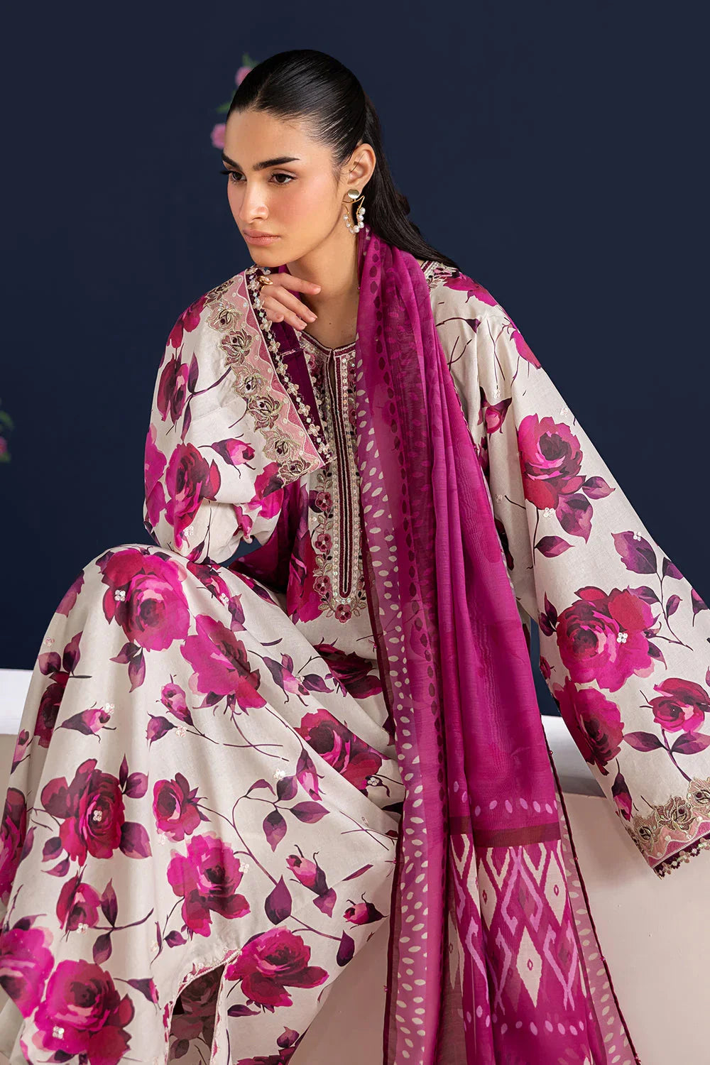 3 Piece unstitched Digital Printed Lawn Fabric With Lawn Dupatta