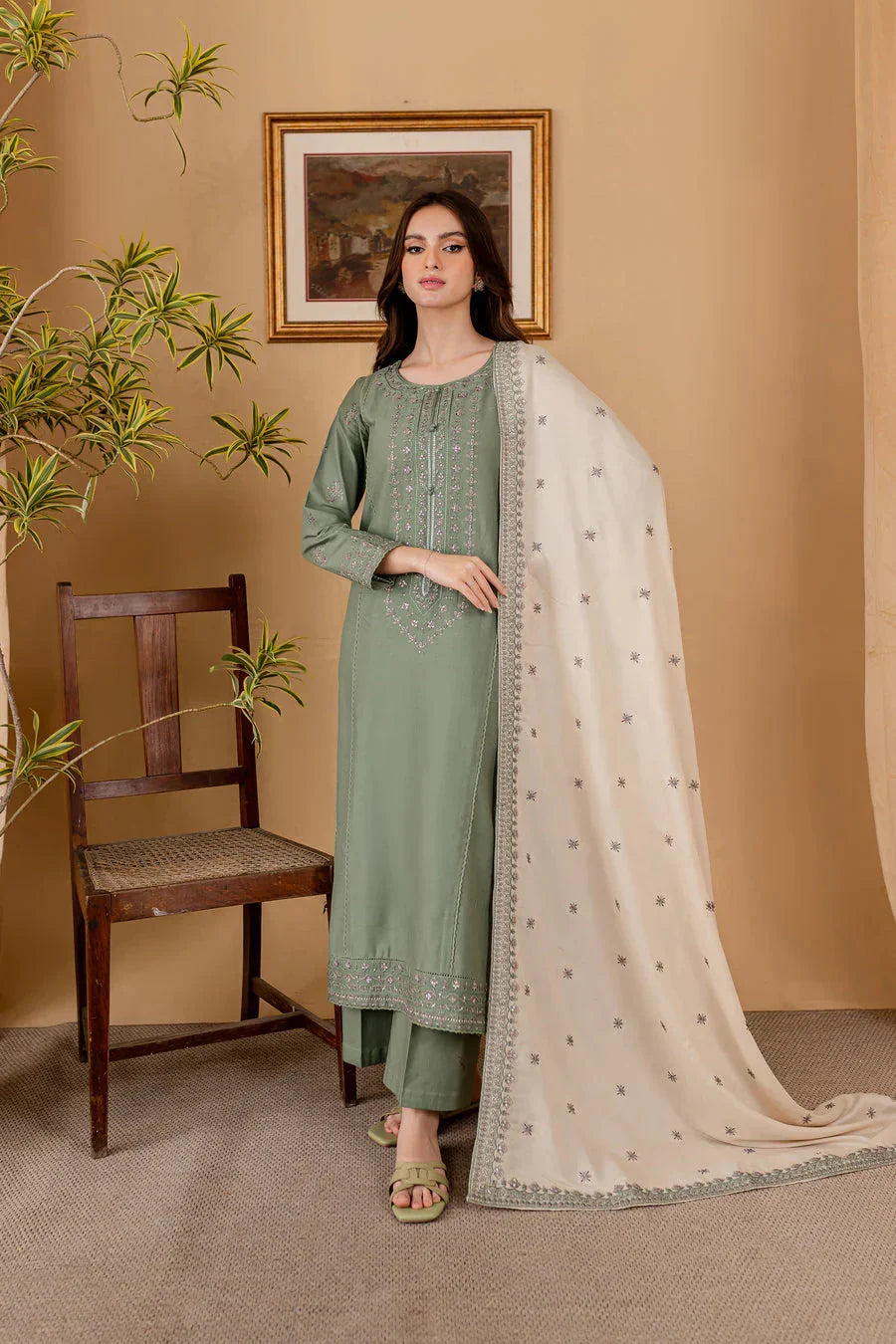 RP 600-3 Piece - Unstitched Fully Embroidered Dhanak Suit