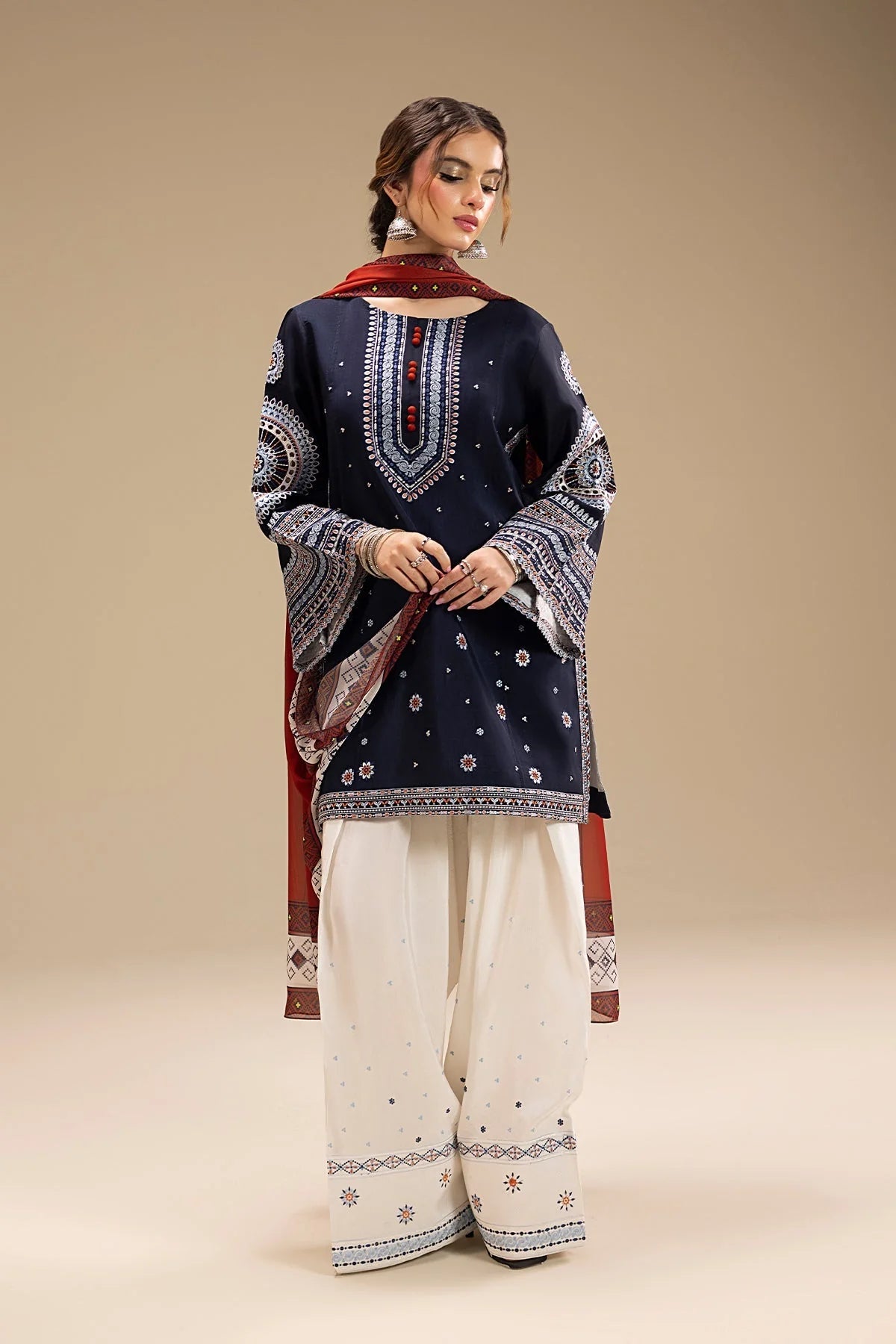 RR 610-3 Piece Embroidered Lawn Fabric with Polly Lawn Duppata