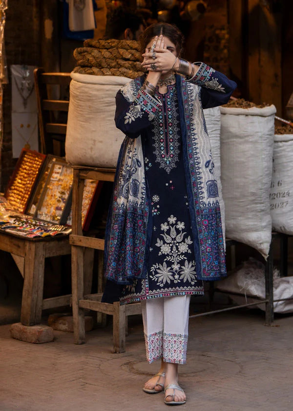 AK 905-3 Piece Unstitched Fully Embroidered Dhanak Suit