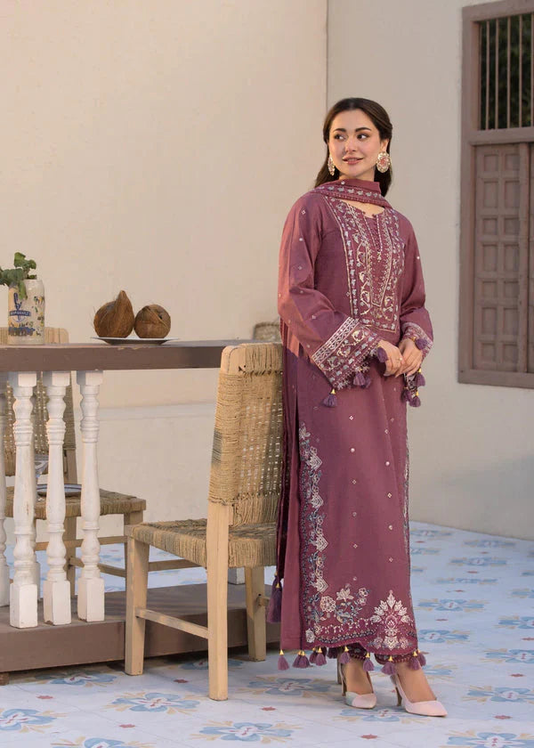 3 Piece Unstitched Embroidered Lawn Suit with Chiffon Dupatta ( 4 Sided Embroidered Lace )