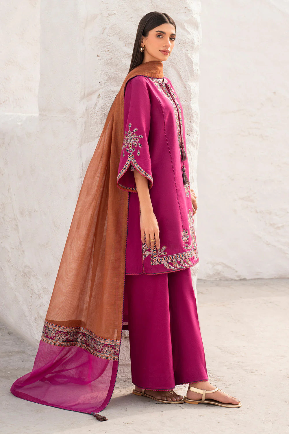 3 Piece Unstitched Embroidered Lawn Suit with Embroidered Chiffon Dupatta