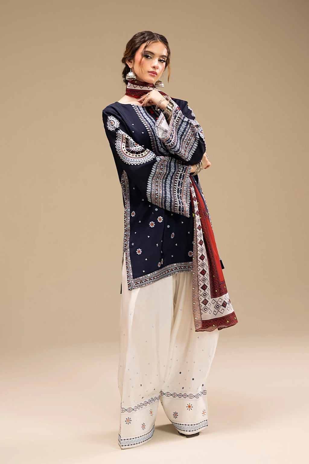 RR 610-3 Piece Embroidered Lawn Fabric with Polly Lawn Duppata