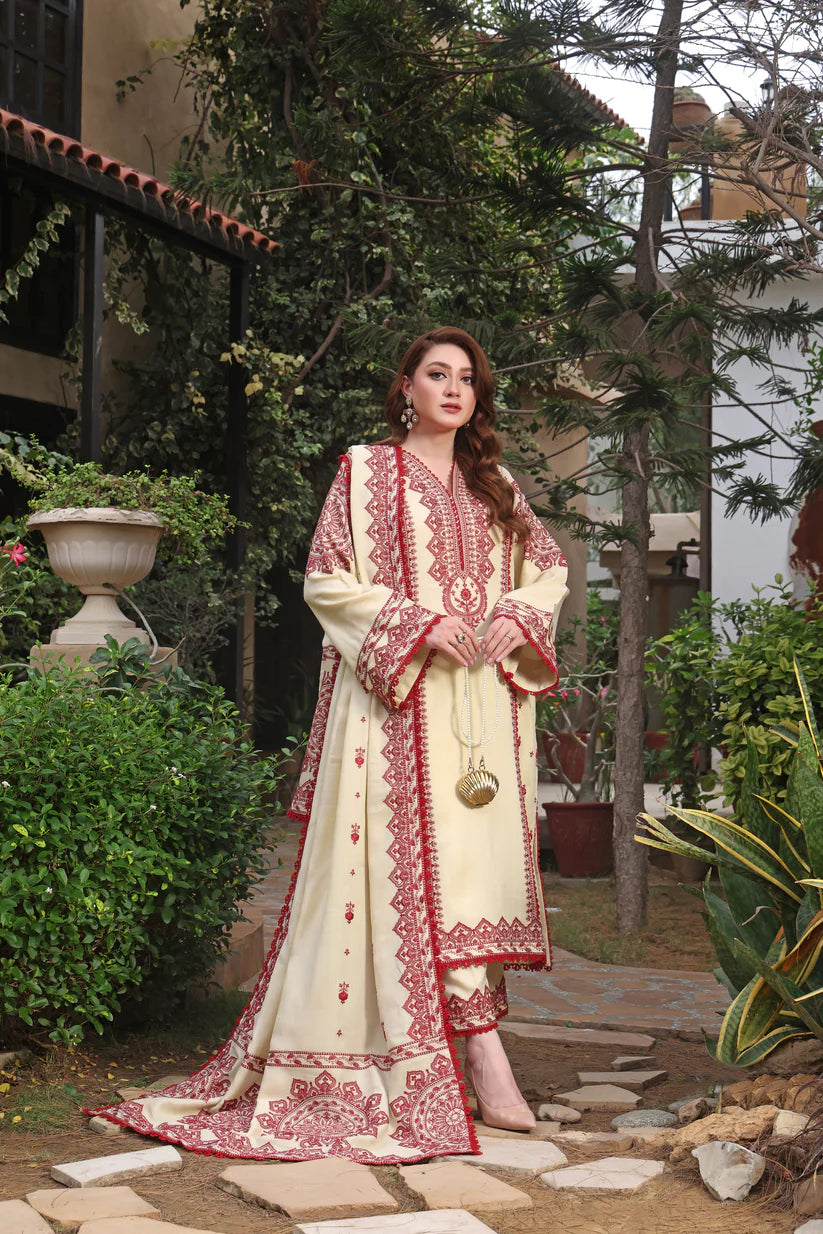 HR 595-3 Piece Unstitched Fully Embroidered Dhanak Suit