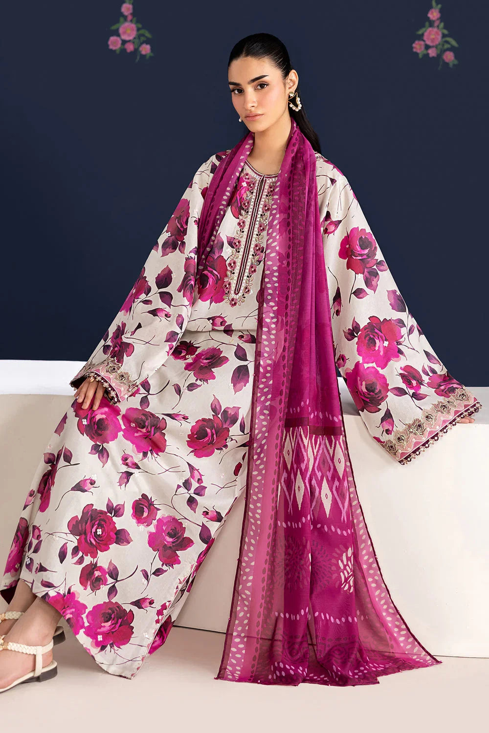 3 Piece unstitched Digital Printed Lawn Fabric With Lawn Dupatta