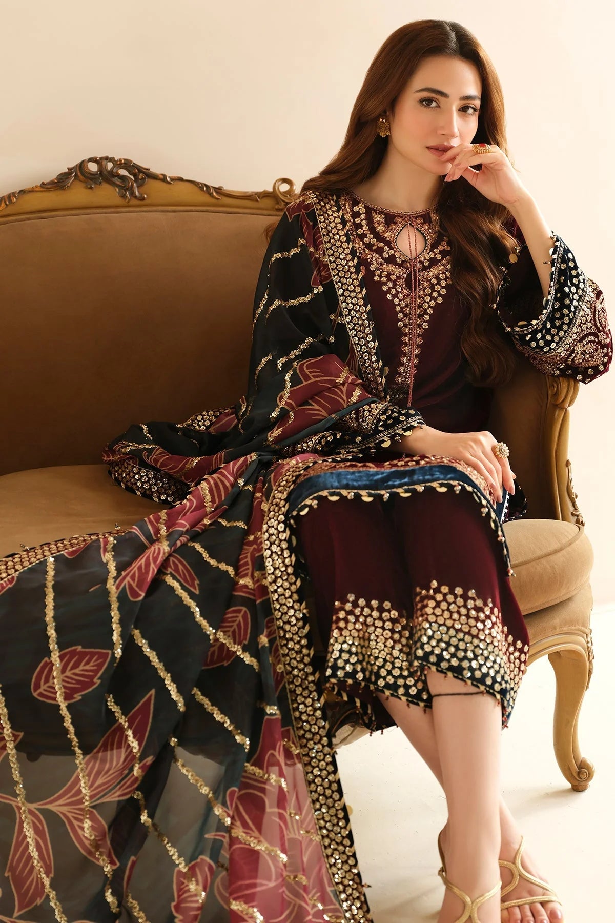 3 Piece - Unstitched Fully Embroided Velvet Suit