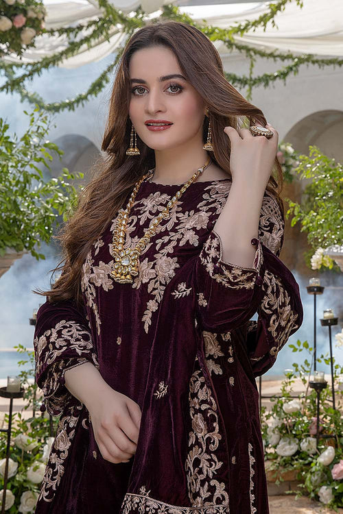 MB 1065-9000 Micro 3Pc Heavy Embroidery Velvet Dress With Velvet Embro – Zia Fabrics