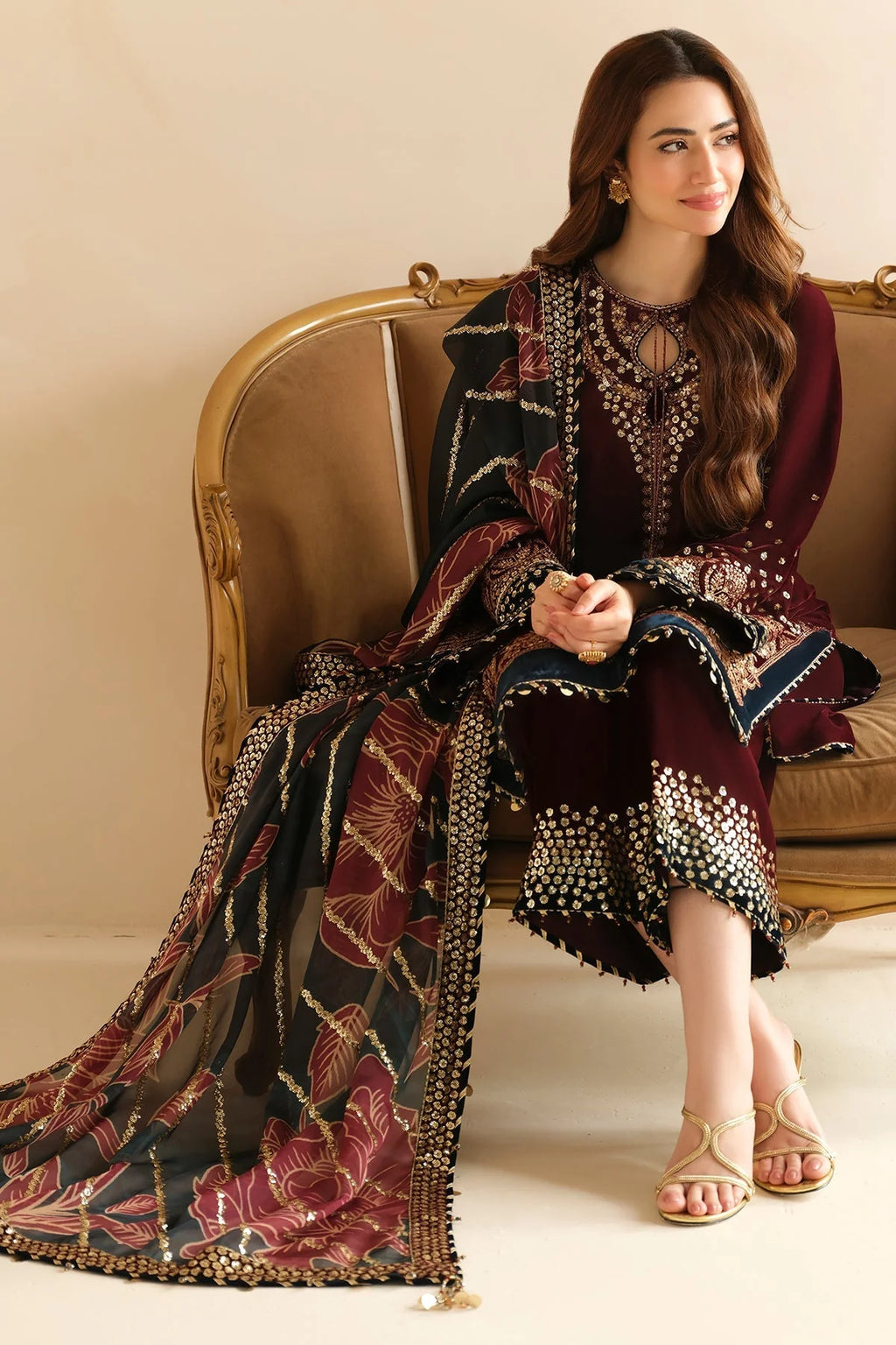 3 Piece - Unstitched Fully Embroided Velvet Suit