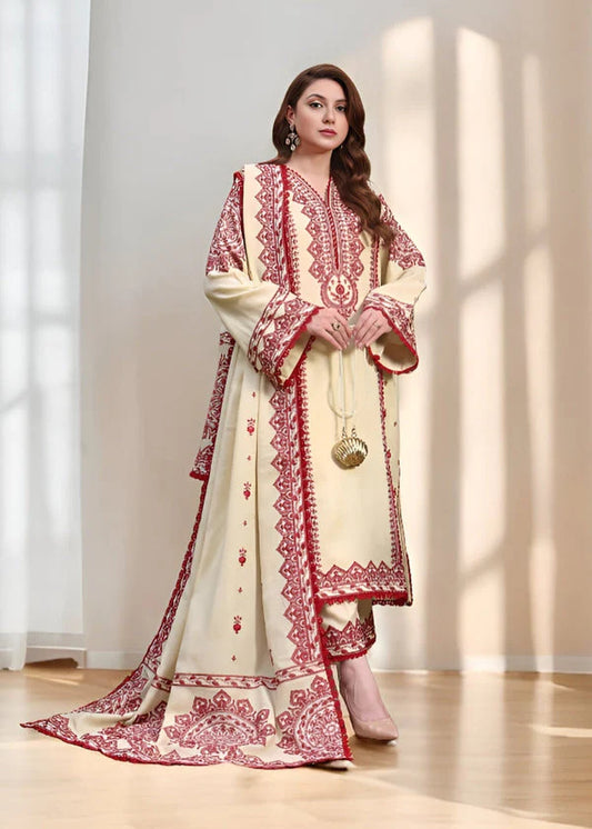HR 595-3 Piece Unstitched Fully Embroidered Dhanak Suit