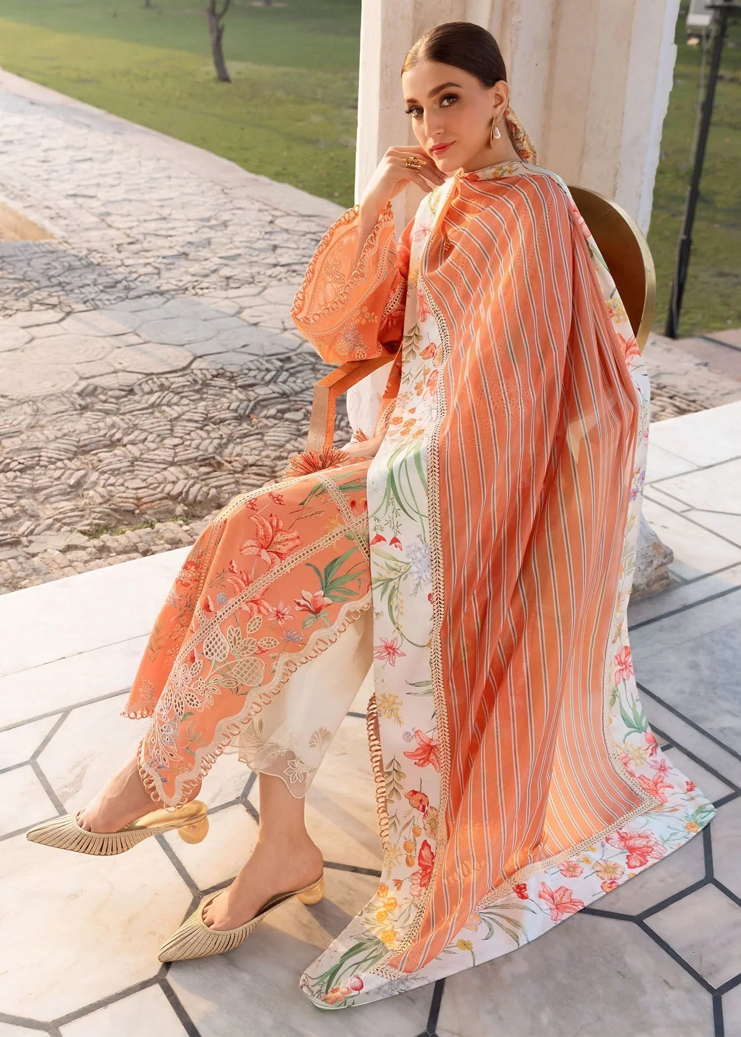 3 Piece unstitched Digital Printed and Embroidered Lawn Suit