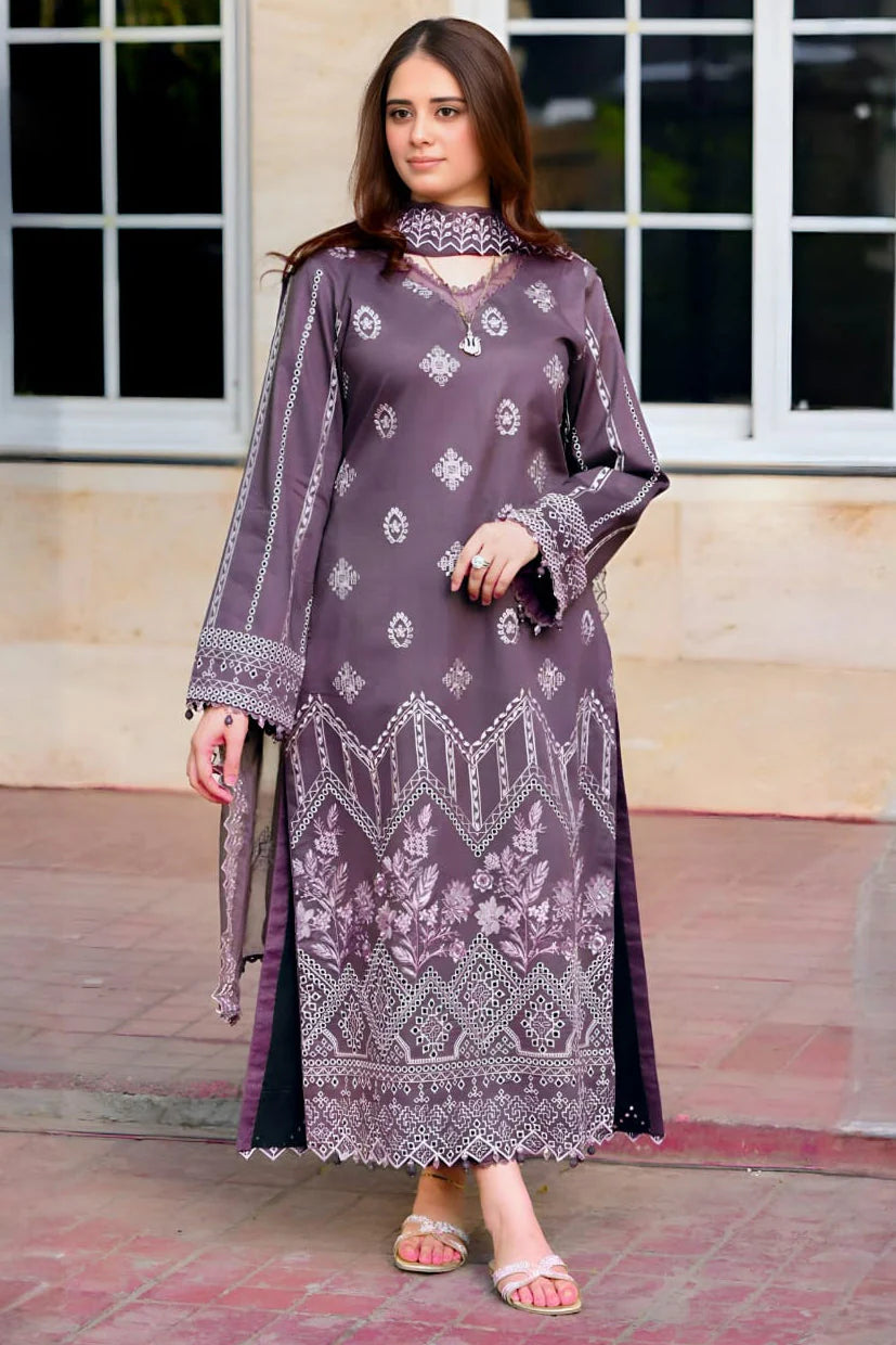 NS 915-3 Piece Unstitched Fully Embroidered Dhanak suit