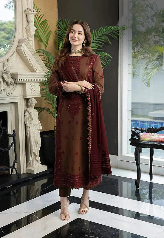 AJ 2556-3 Piece Embroidered Lawn Shirt with Embroidered Lawn Dupatta