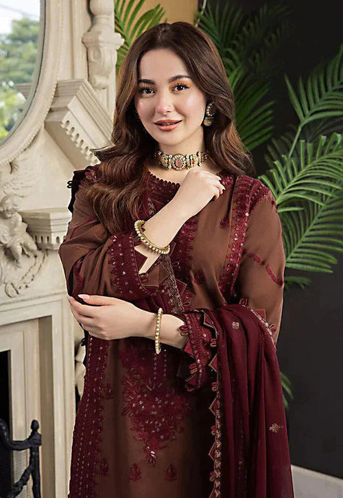 AJ 2556-3 Piece Embroidered Lawn Shirt with Embroidered Lawn Dupatta