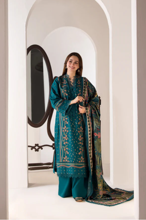 SN 61L-3 Piece Embroidered Lawn Shirt with Printed Poly Lawn