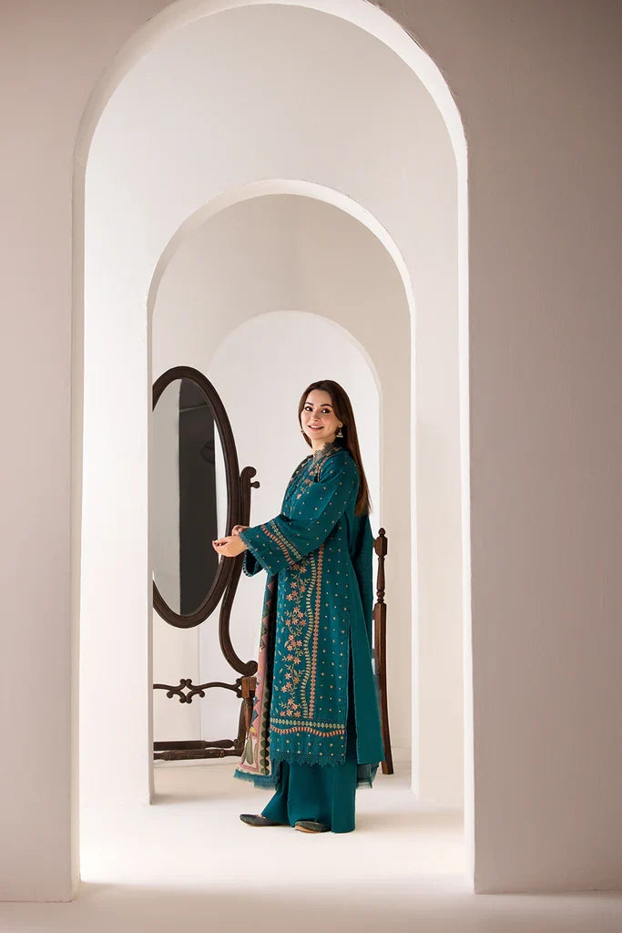 SN 61-3 Piece Embroidered Dhanak Shirt with Printed Wool Shawl