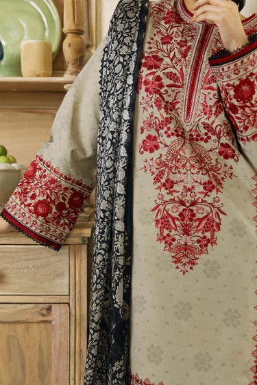 ZS 57-3 Piece Unstitched Heavy Embroidered Dhanak Suit ( Fine Printed Wool Shawl)